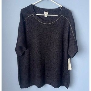 Chicos Lux Mesh Knit Sweater Tee Pullover XL in Classic Navy Blue